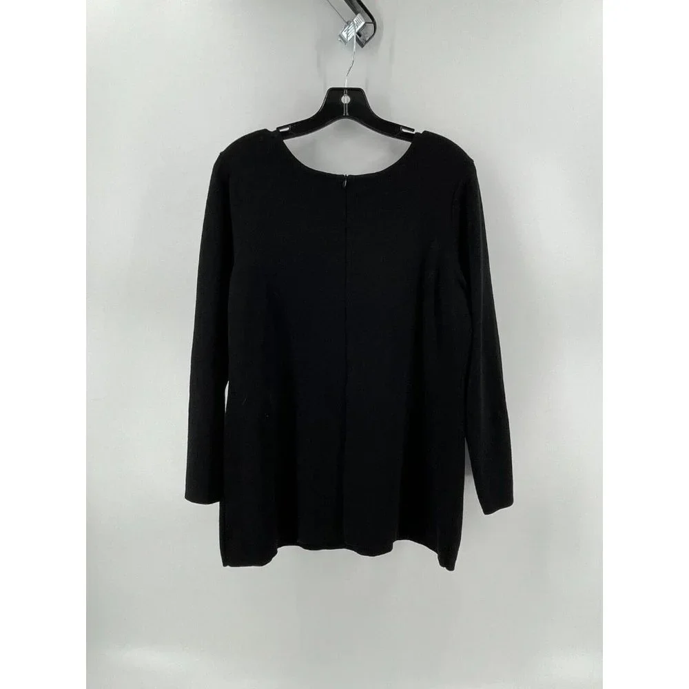 Nic + Zoe Women's Petite Black Long Sleeve Rhinestones Zip Knit Sweater Size PL - Picture 4 of 12